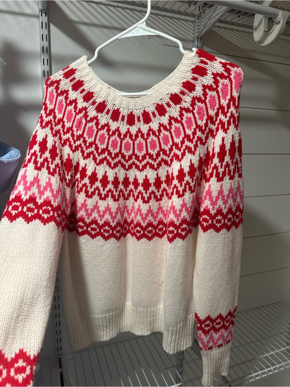 Vineyard Vines Cream Sweater with Red & Pink Fair Isle Yoke